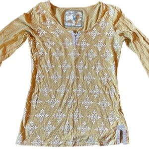 Gentle Fawn Mustard Yellow Boho Print Henley Top Women’s Small Preloved
